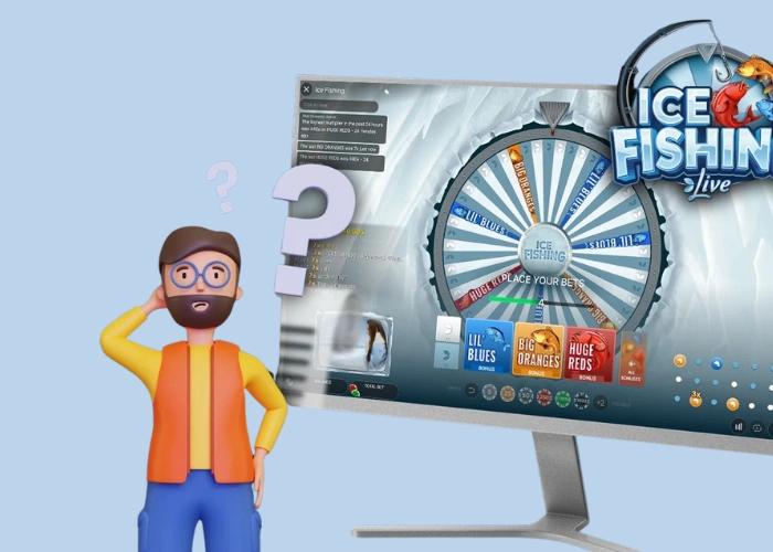 A player reading the Ice Fishing round rules on a desktop monitor