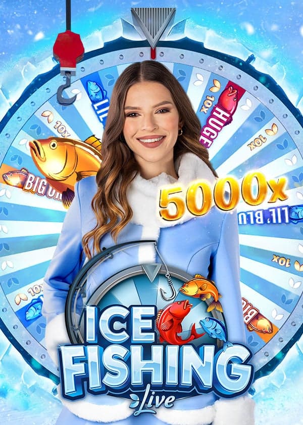 Ice Fishing Live poster showing a 5000x multiplier win